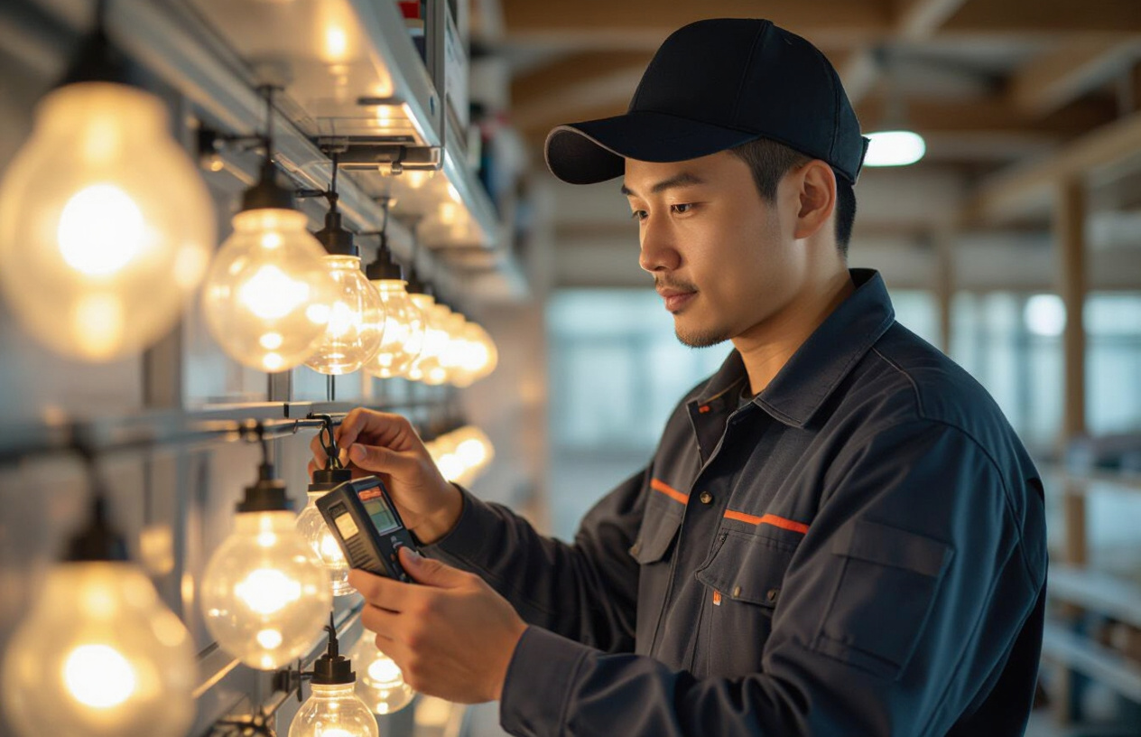 Kỹ Thuật Viên Máy Tính Bến Tre Kiểm Tra Đèn Năng Lượng Mặt Trời Bên Trong Nhà Yến.