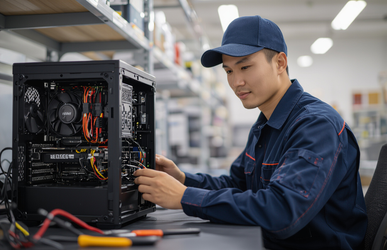 Kỹ Thuật Viên Máy Tính Bến Tre Đang Thực Hiện Nâng Cấp Nguồn Máy Tính Corsair Chuyên Nghiệp.