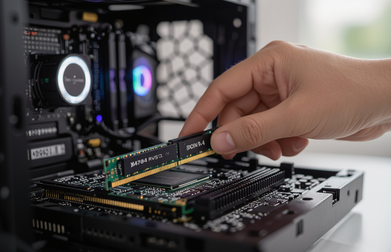 Hình Ảnh Cận Cảnh Một Thanh Ram Ddr4 Mới Được Lắp Đặt Vào Bo Mạch Chủ.