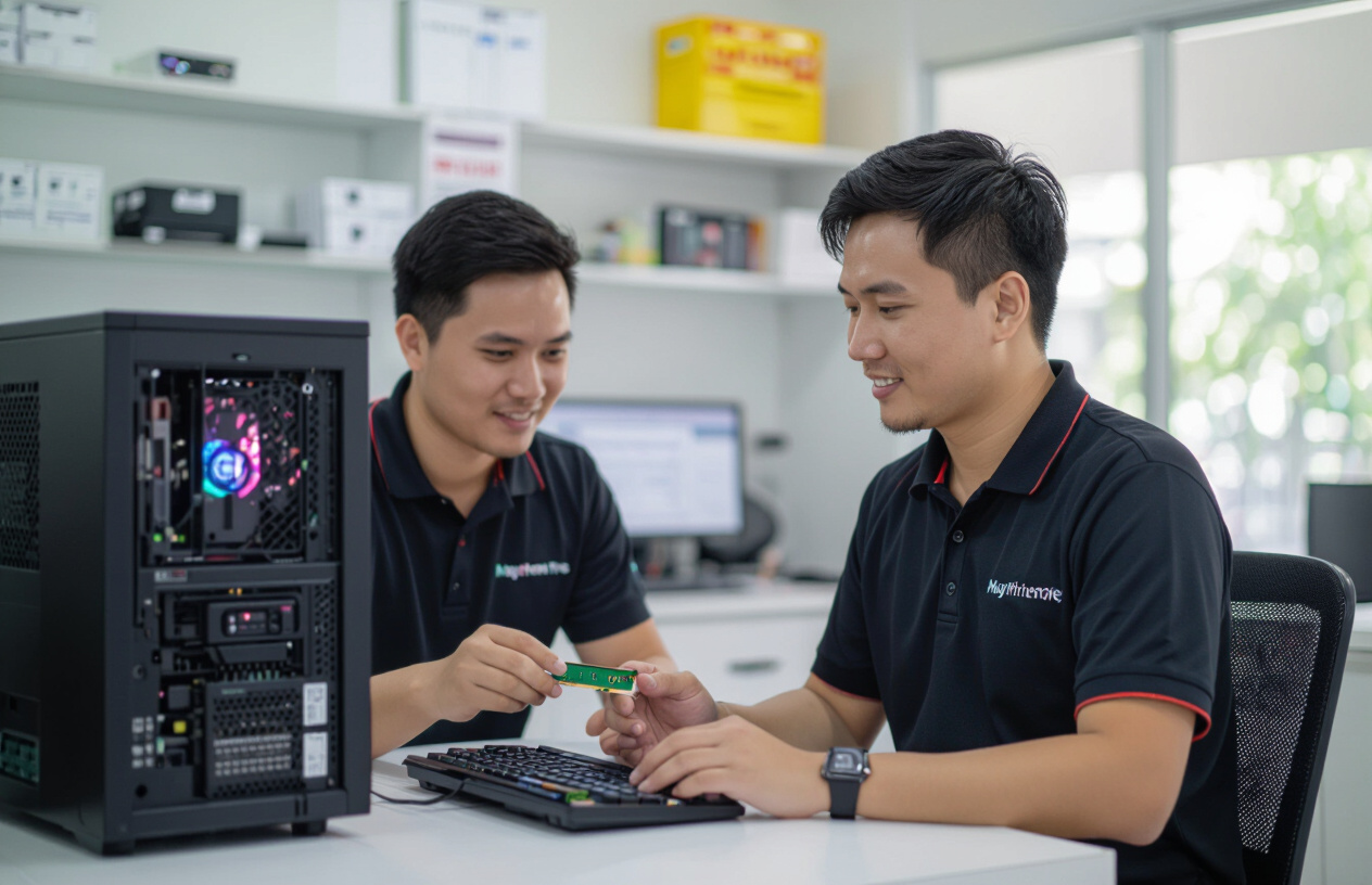 Kỹ Thuật Viên Maytinhbentre.Com Đang Kiểm Tra Và Tư Vấn Nâng Cấp Ram Cho Khách Hàng.