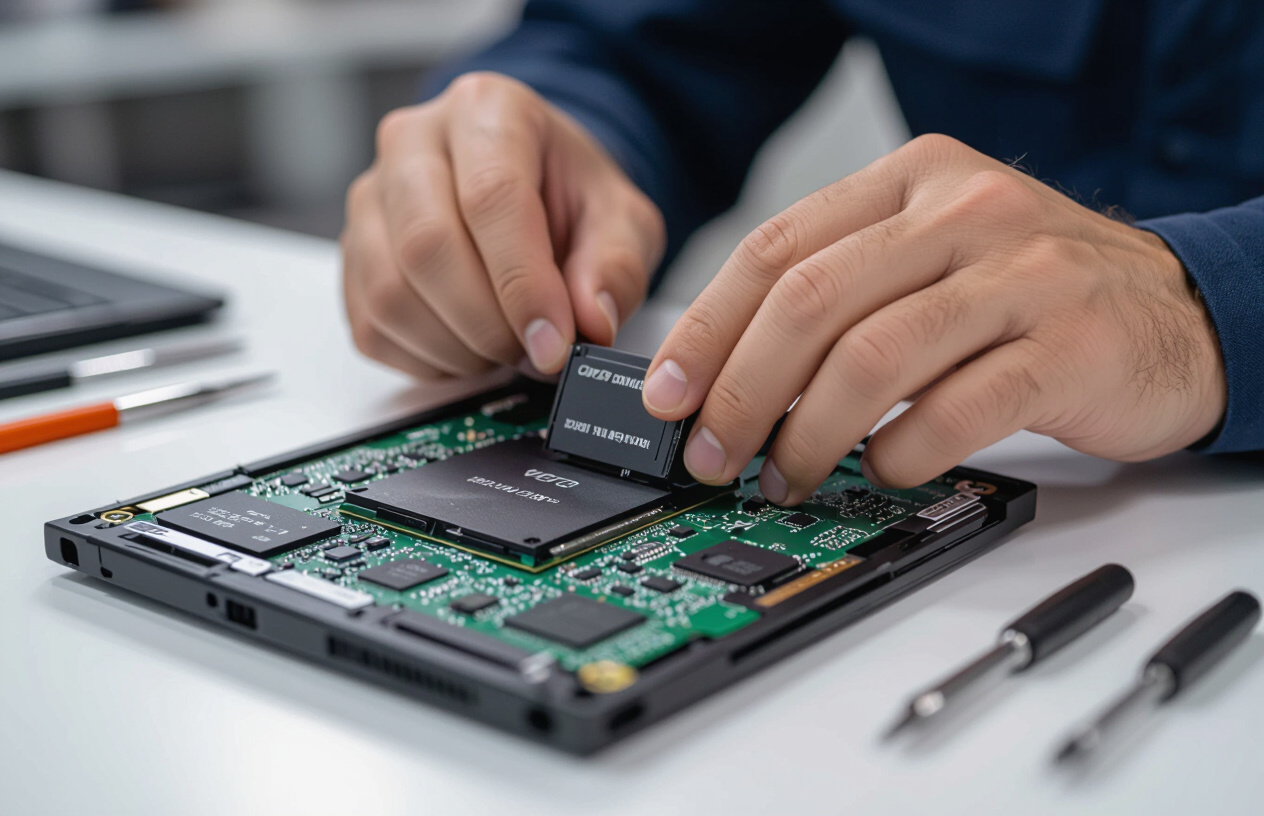 Kỹ Thuật Viên Máy Tính Bến Tre Đang Nâng Cấp Ssd Nvme Cho Laptop Tại Bến Tre.