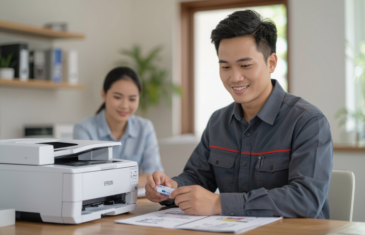 Kỹ Thuật Viên Máy Tính Bến Tre Đang Nạp Mực Máy In Epson L310 Tận Nơi.