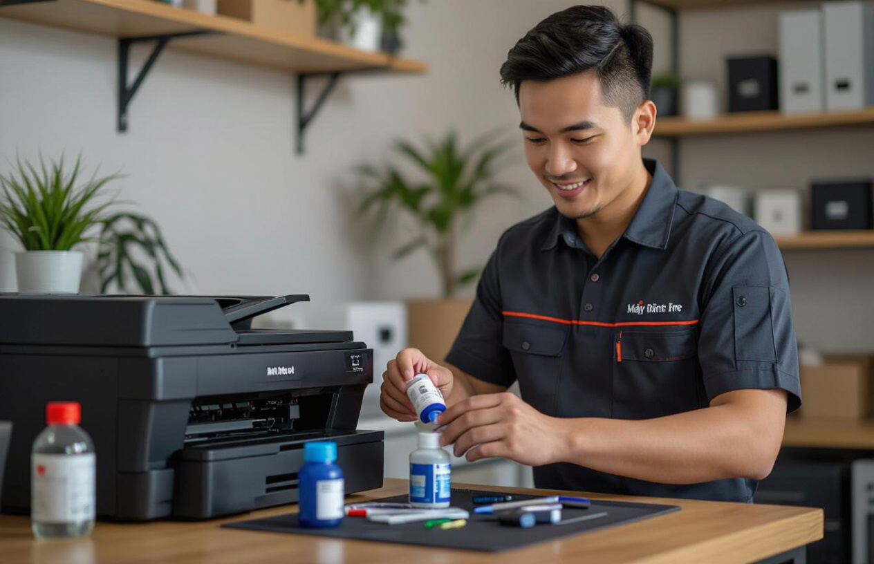 Kỹ Thuật Viên Máy Tính Bến Tre Đang Nạp Mực Máy In Tận Nơi Tại Mỏ Cày Nam