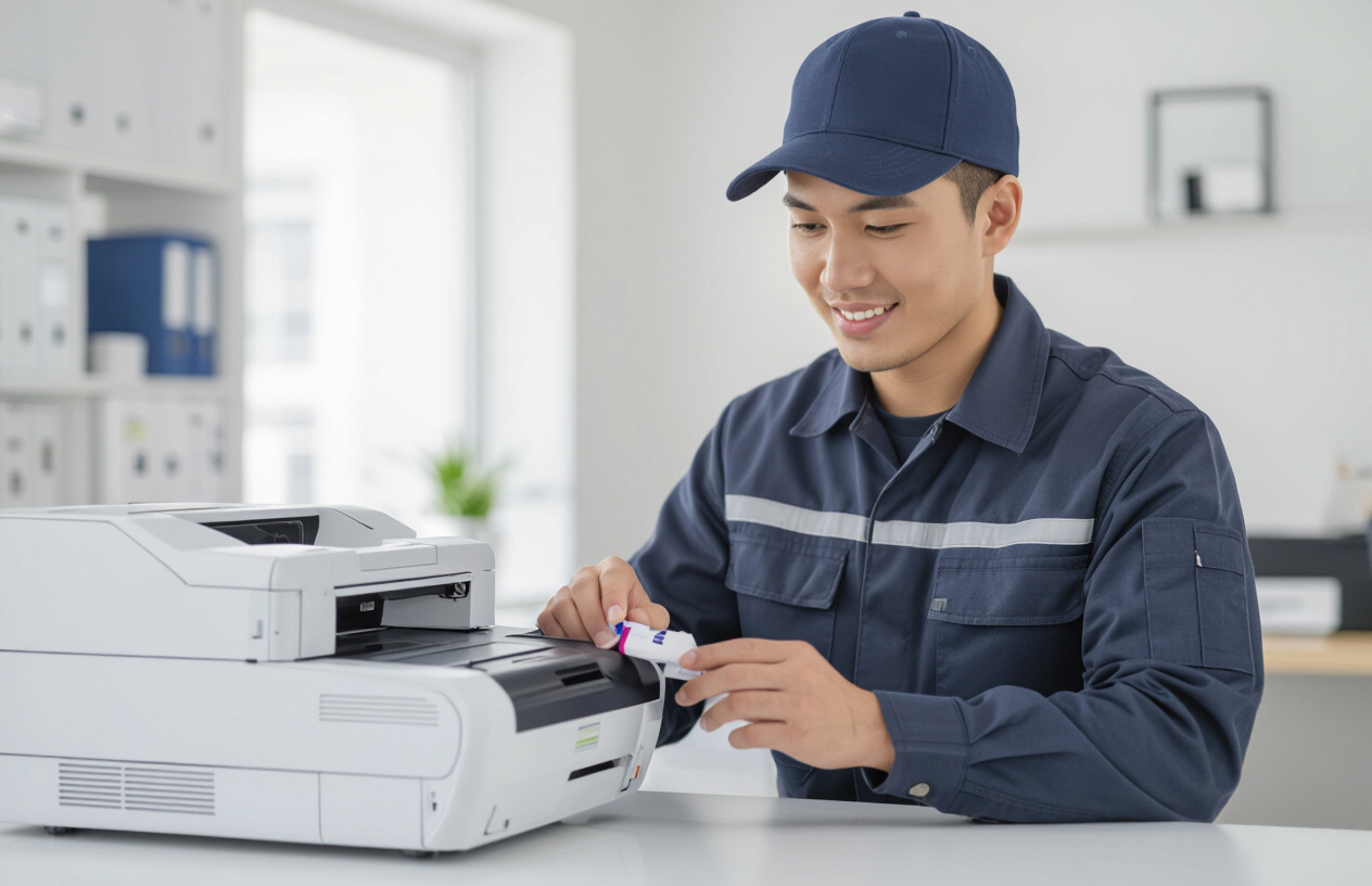 Kỹ Thuật Viên Máy Tính Bến Tre Đang Đổ Mực Máy In Fuji Xerox P225D Tại Nhà Khách Hàng Ở Châu Thành, Bến Tre.