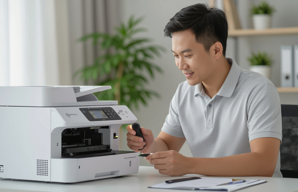 Kỹ Thuật Viên Maytinhbentre.Com Đang Kiểm Tra Máy In Hp 135W Tại Nhà Khách Hàng.