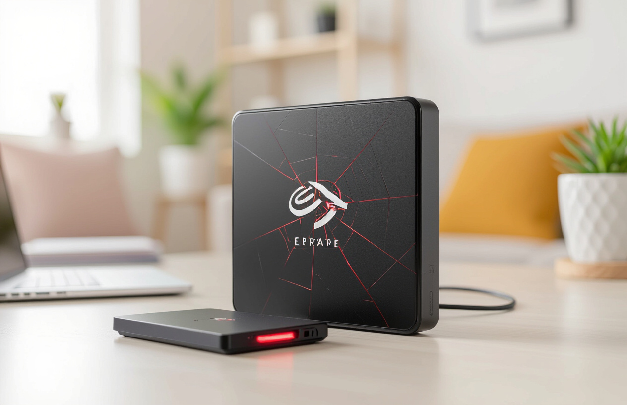 Hình Ảnh Ổ Cứng Di Động Seagate Bị Lỗi, Thể Hiện Sự Lo Lắng Về Việc Mất Dữ Liệu.