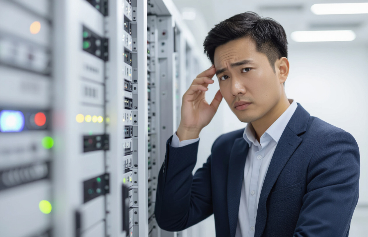 Người Đàn Ông Lo Lắng Trước Hệ Thống Server Bị Lỗi Tại Bến Tre.