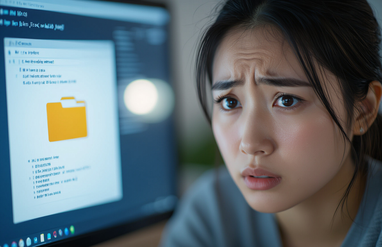 Người Dùng Việt Nam Thất Thần Khi Nhìn Vào Màn Hình Máy Tính Hiển Thị Lỗi Dữ Liệu Hoặc Thư Mục Trống.