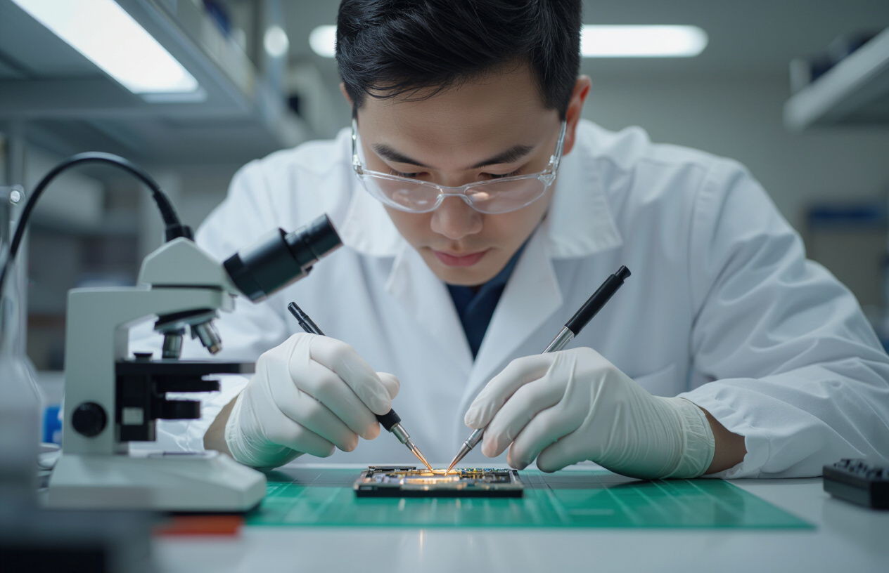 Kỹ Thuật Viên Việt Nam Chuyên Nghiệp Đang Phục Hồi Dữ Liệu Trên Bo Mạch Điện Thoại Trong Phòng Lab Sạch Sẽ.