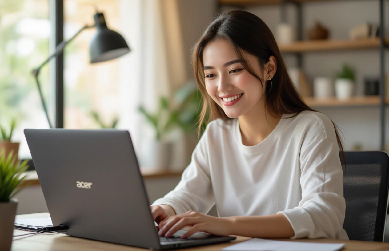 Một Chiếc Laptop Acer Đang Sạc Và Hoạt Động Bình Thường, Biểu Tượng Sự An Tâm Sau Sửa Chữa Tại Bến Tre.