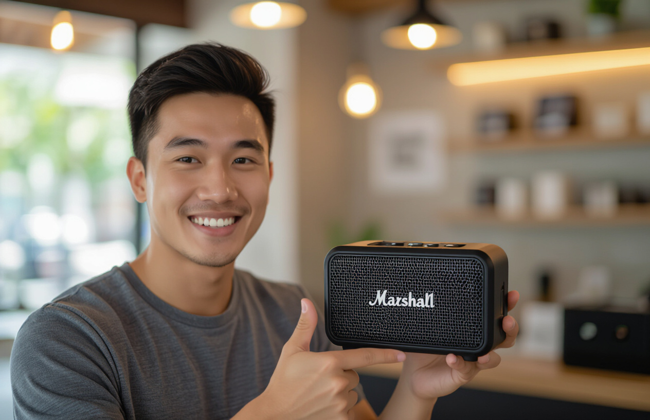 Khách Hàng Tại Bến Tre Vui Vẻ Nhận Lại Loa Marshall Stockwell Ii Đã Được Sửa Chữa.