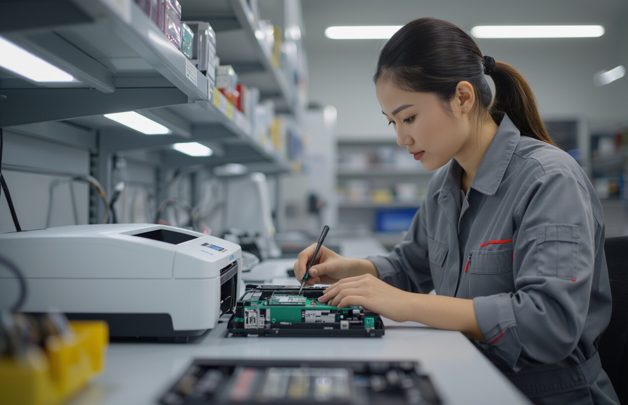 Kỹ Thuật Viên Chuyên Nghiệp Tại Bến Tre Đang Kiểm Tra Máy Quét Hp Scanjet Pro 3000 S3.
