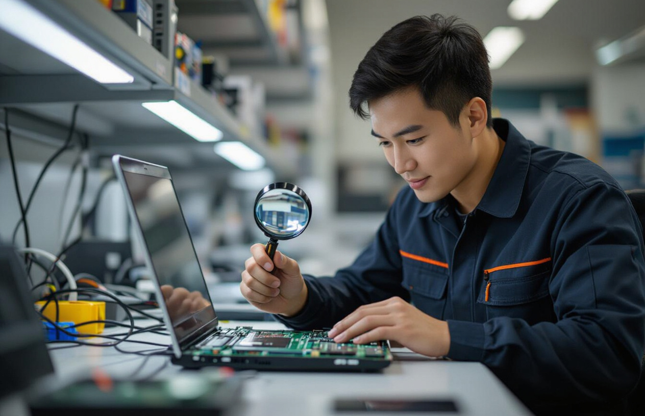 Kỹ Thuật Viên Máy Tính Bến Tre Đang Kiểm Tra Cổng Usb Laptop