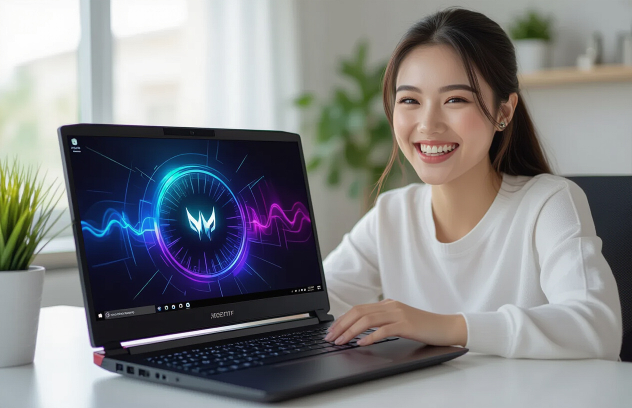 Khách Hàng Vui Vẻ Nghe Nhạc Trên Laptop Acer Predator Đã Sửa Xong