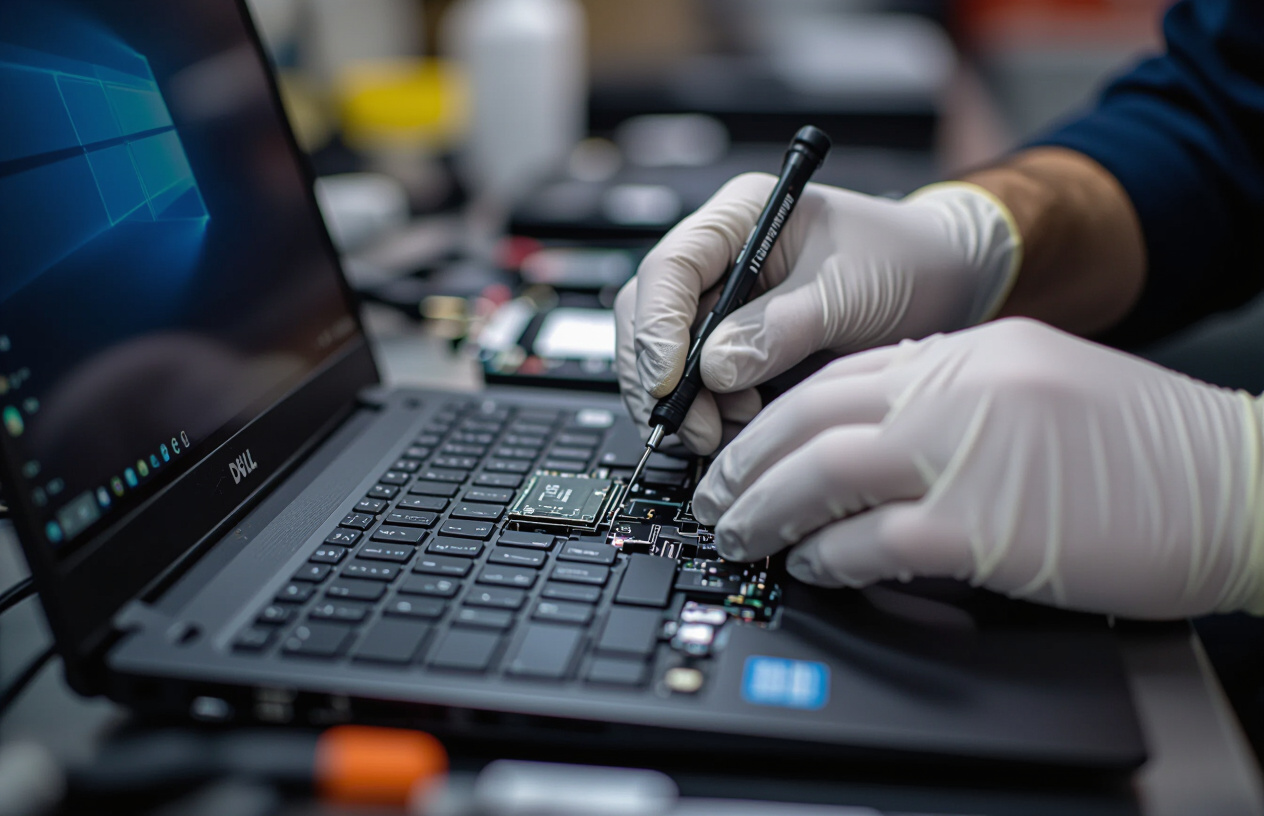 Bàn Tay Của Một Kỹ Thuật Viên Việt Nam Đang Cẩn Thận Tháo Rời Phần Loa Của Laptop Dell Latitude 5420 Để Kiểm Tra Và Sử