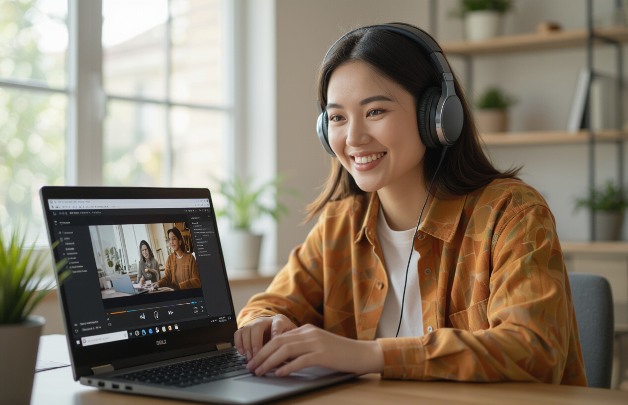 Một Người Dùng Việt Nam Đang Vui Vẻ Nghe Nhạc Hoặc Xem Video Trên Laptop Dell Latitude 5420 Đã Được Sửa Chữa, Với Âm T