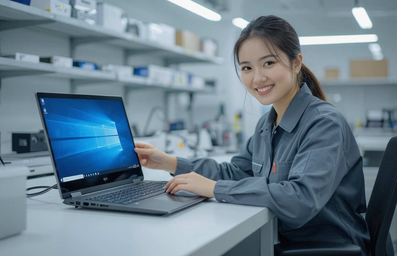 Nữ Kỹ Thuật Viên Việt Nam Đang Kiểm Tra Loa Laptop Hp Spectre X360 14 Bị Rè.