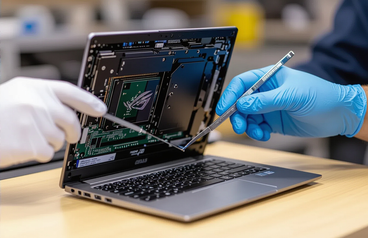 Kỹ Thuật Viên Kiểm Tra Linh Kiện Bên Trong Laptop Asus Zenbook 14
