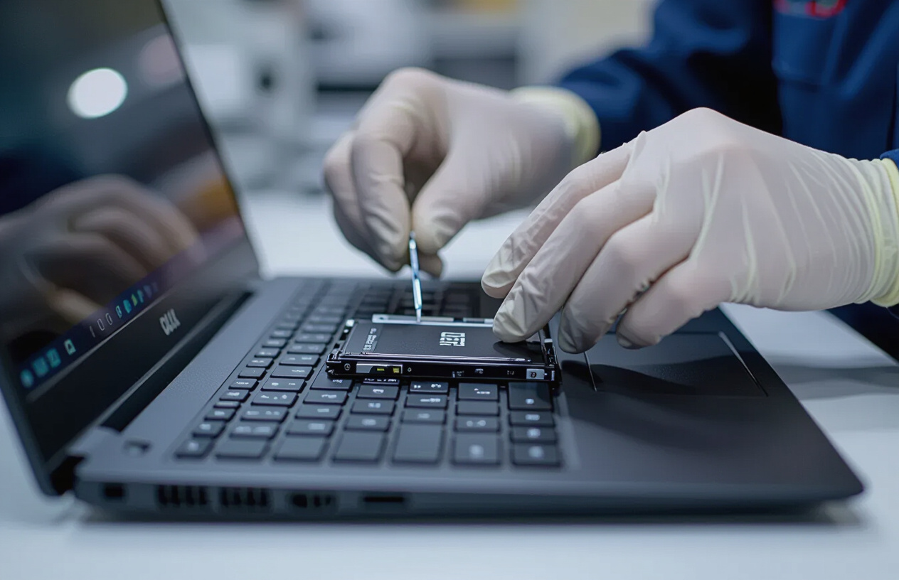 Kỹ Thuật Viên Máy Tính Bến Tre Đang Thay Pin Mới Cho Laptop Dell Latitude 5500