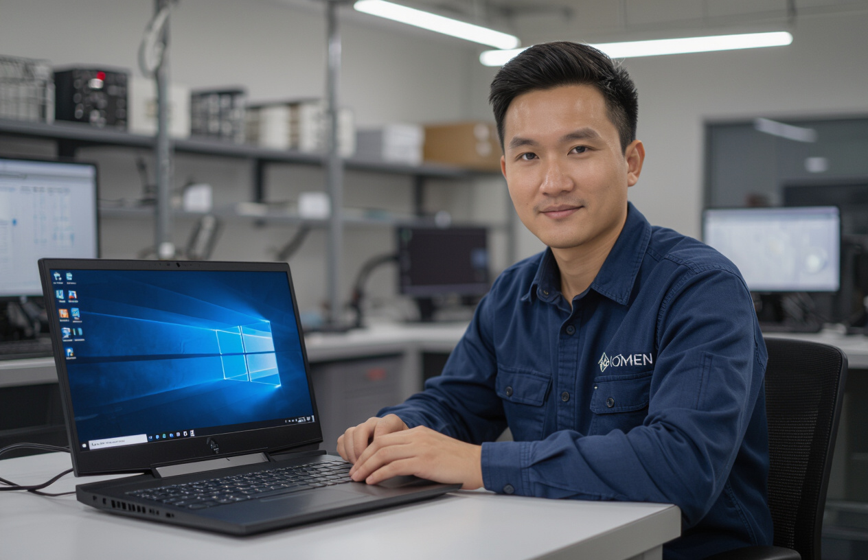 Kỹ Thuật Viên Máy Tính Bến Tre Đang Kiểm Tra Laptop Hp Omen Bị Lỗi Khởi Động.