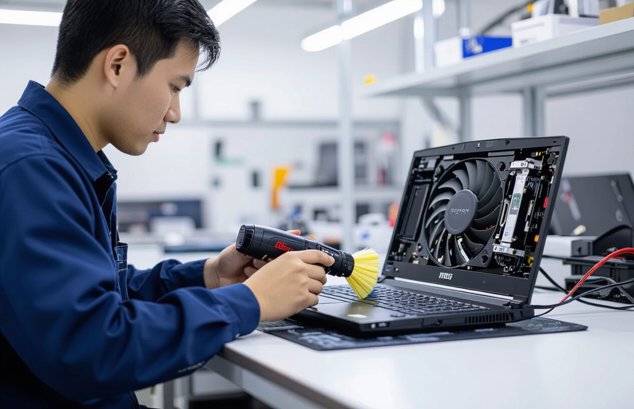 Kỹ Thuật Viên Máy Tính Bến Tre Đang Vệ Sinh, Bảo Dưỡng Quạt Laptop Msi Katana