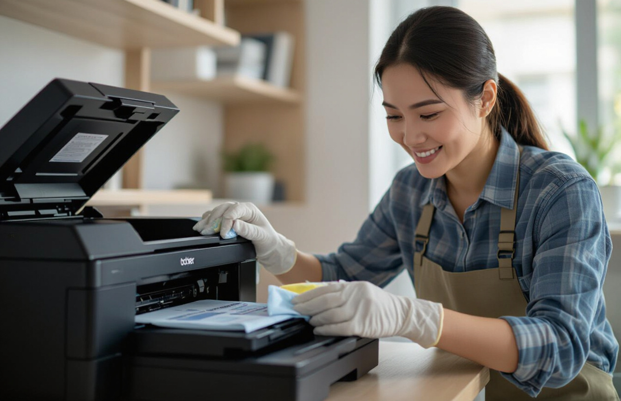 Người Dùng Đang Vệ Sinh Máy In Brother Tại Nhà