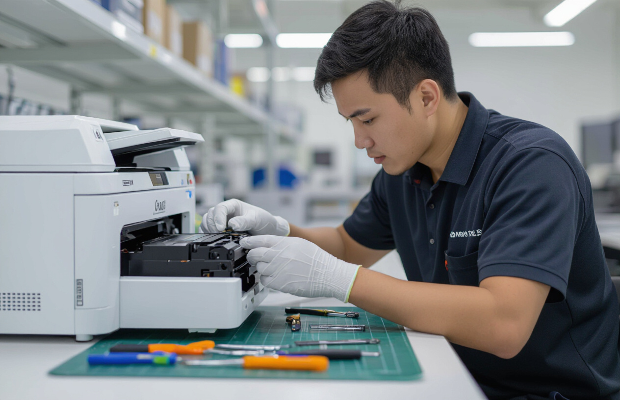 Kỹ Thuật Viên Máy Tính Bến Tre Đang Kiểm Tra Đầu Phun Máy In Canon G2000