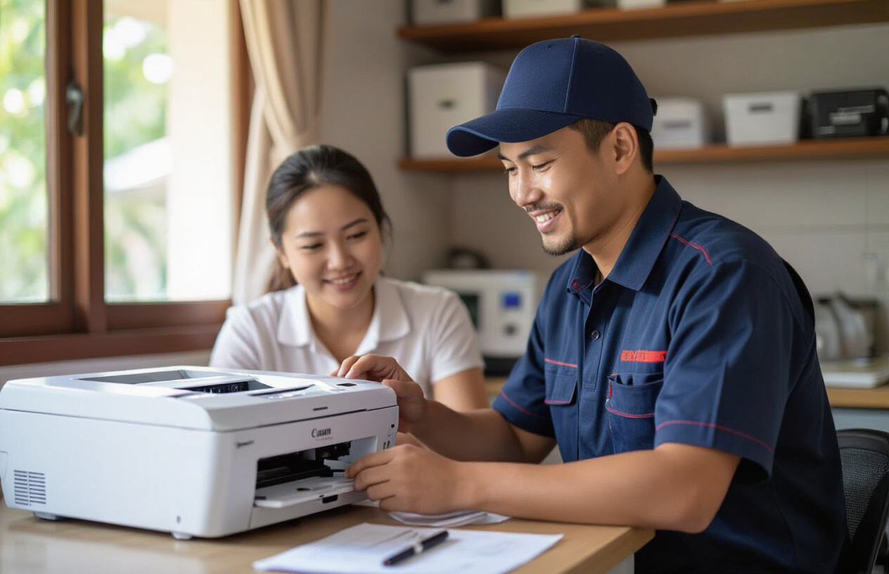 Một Kỹ Thuật Viên Chuyên Nghiệp Của Máy Tính Bến Tre Đang Sửa Máy In Canon Ip2770 Tại Nhà Khách Hàng Ở Bến Tre.