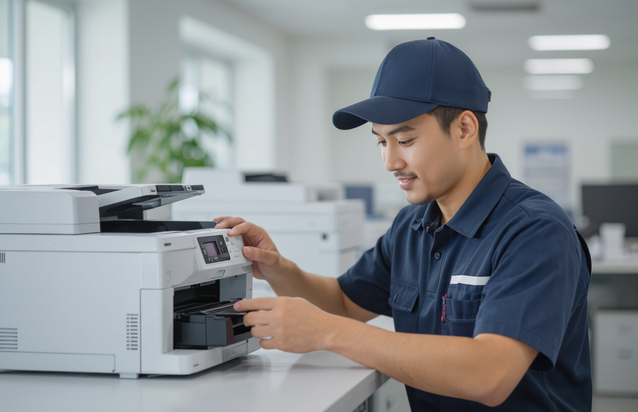 Kỹ Thuật Viên Máy Tính Bến Tre Đang Kiểm Tra Hộp Mực Máy In Canon Mf244Dw.