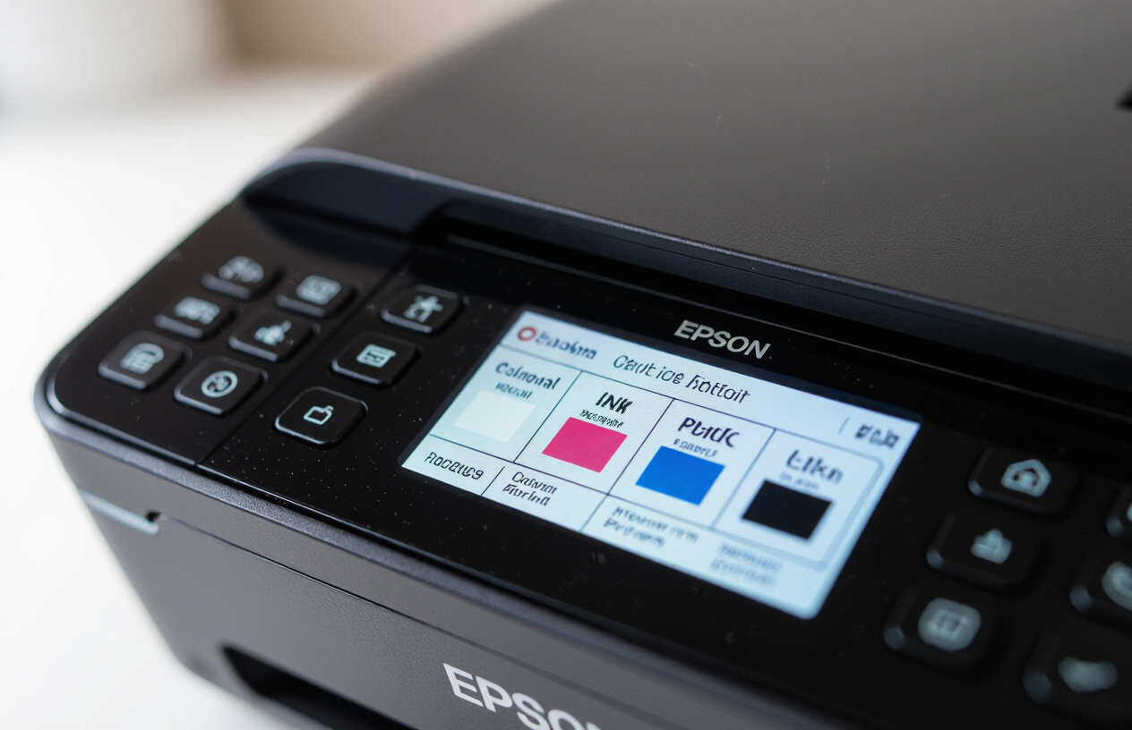Bảng Điều Khiển Máy In Epson L4160 Hiển Thị Tình Trạng Mực Và Tùy Chọn Bảo Trì.