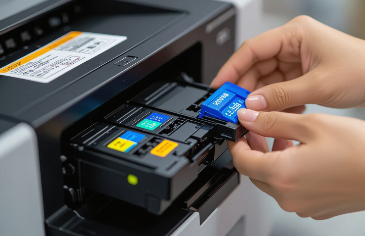 Cận Cảnh Tay Một Người Phụ Nữ Việt Nam Đang Kiểm Tra Hộp Mực Máy In.