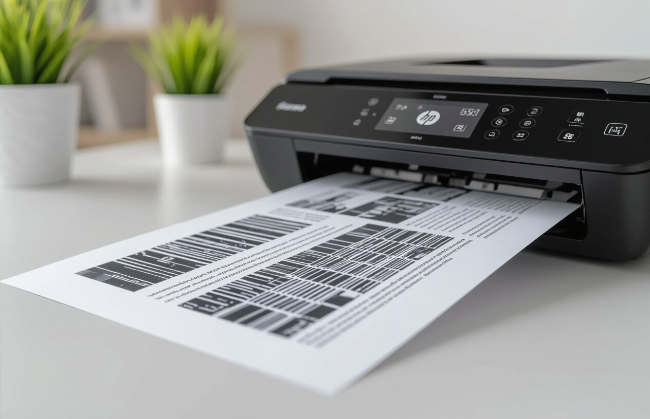 Hình Ảnh Máy In Hp Smart Tank 615 Đang In Ra Giấy Bị Sọc Ngang, Thể Hiện Lỗi Bản In.