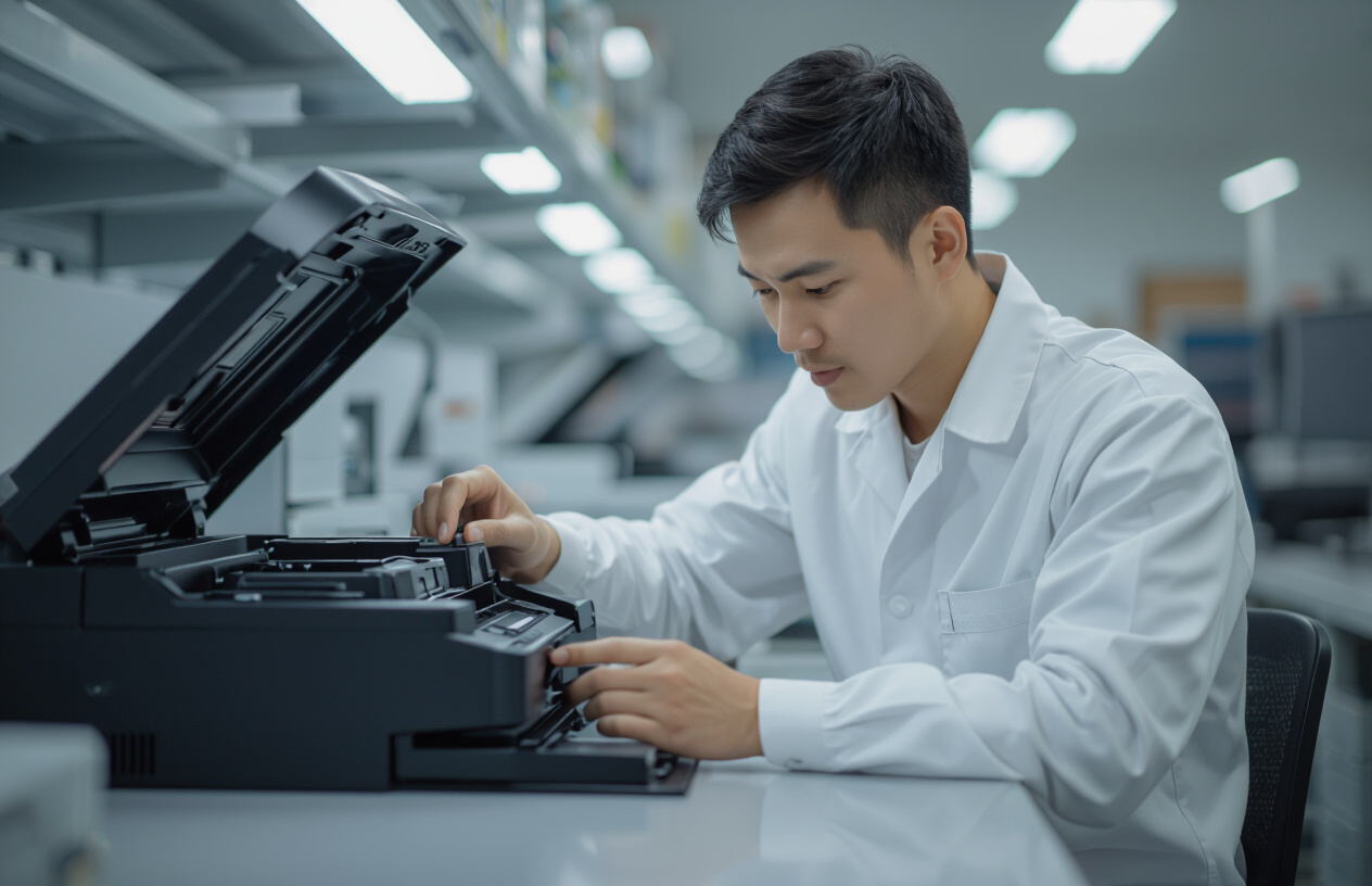 Một Kỹ Thuật Viên Người Việt Đang Kiểm Tra Cẩn Thận Đầu Phun Của Máy In Hp Smart Tank 615.