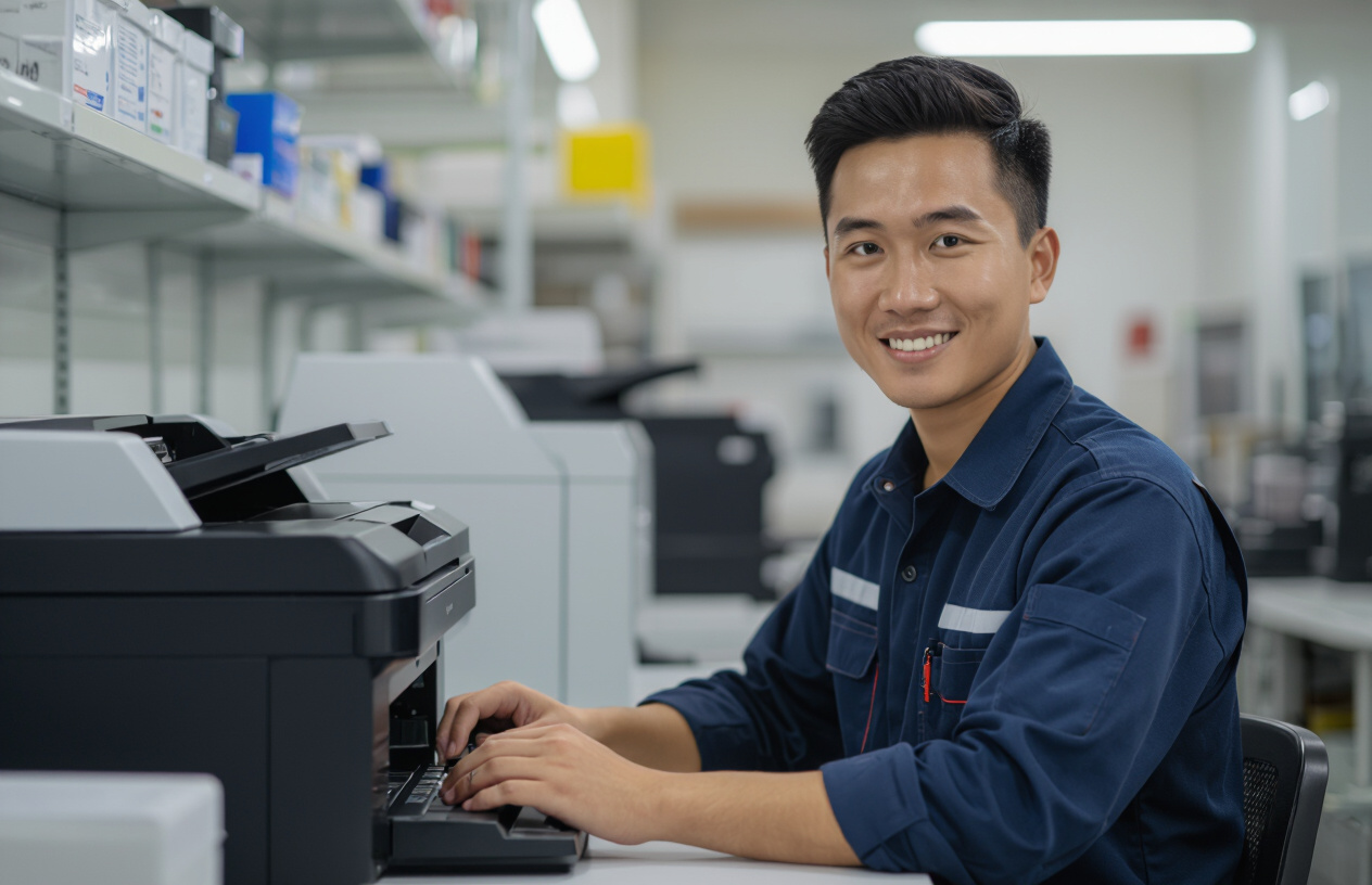 Kỹ Thuật Viên Chuyên Nghiệp Của Máy Tính Bến Tre Đang Sửa Máy In Tại Nhà Khách Hàng