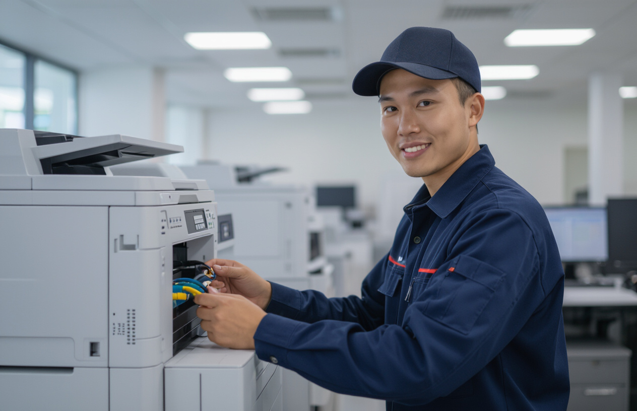 Kỹ Thuật Viên Máy Tính Bến Tre Kiểm Tra Kết Nối Mạng Cho Máy Photocopy.