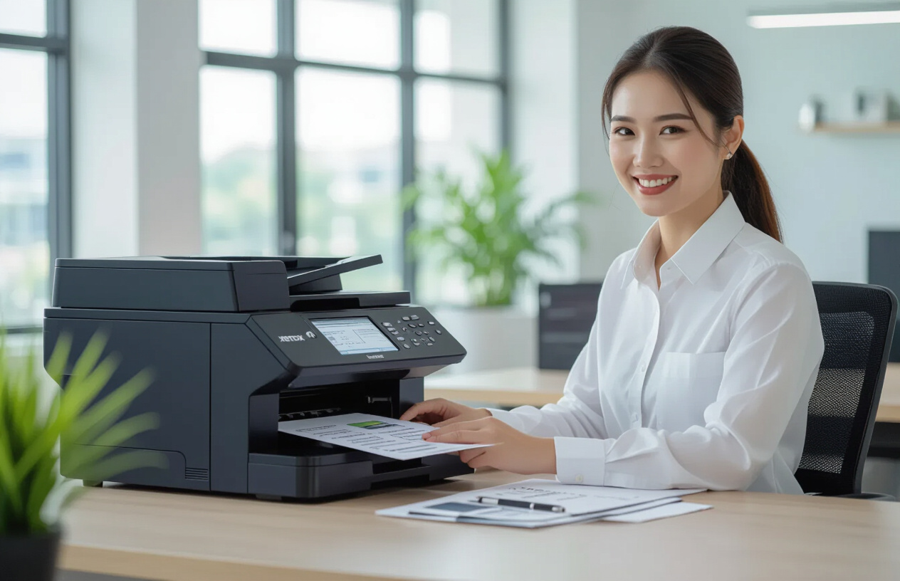 Một Văn Phòng Hiện Đại Tại Bến Tre Với Máy Photocopy Xerox Đang Được Bảo Trì Định Kỳ
