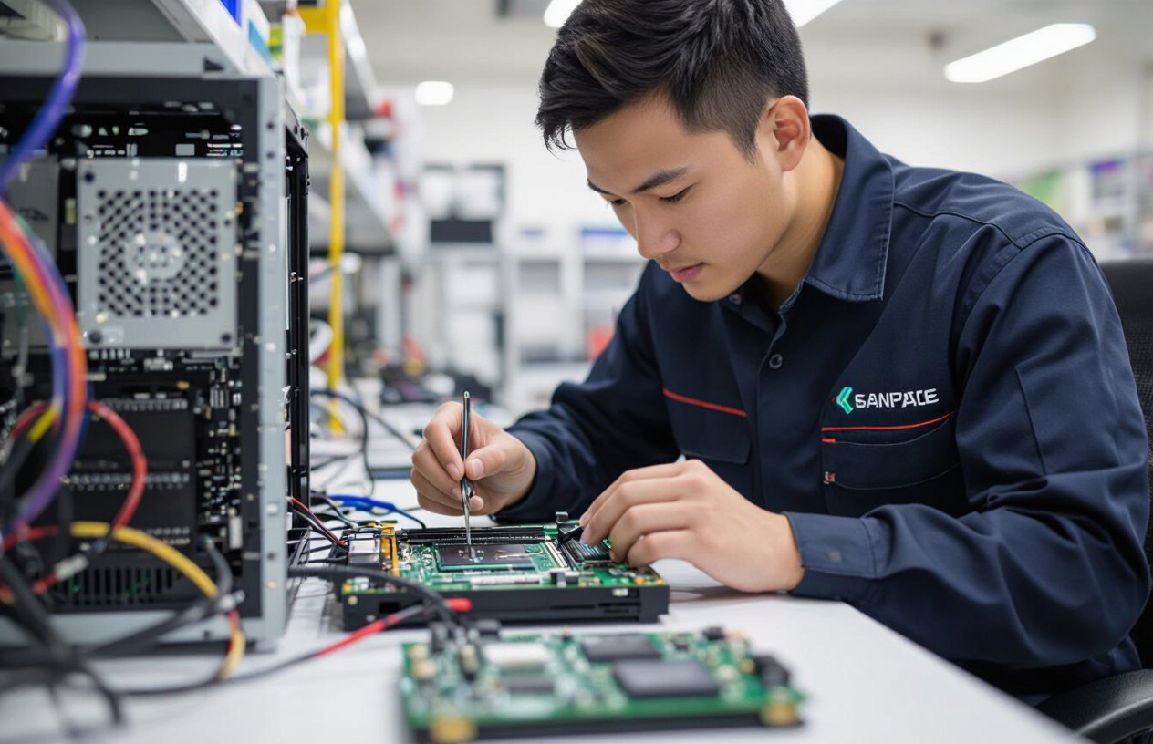 Kỹ Thuật Viên Máy Tính Bến Tre Đang Kiểm Tra Mainboard Máy Tính Để Sửa Lỗi Usb.