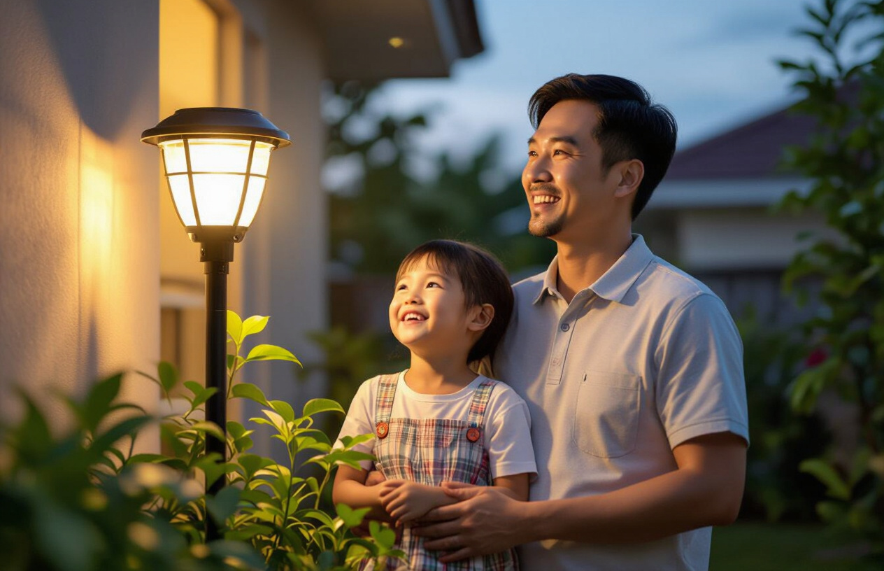 Gia Đình Tại Bến Tre Vui Vẻ Sử Dụng Đèn Năng Lượng Mặt Trời Sau Khi Được Sửa Chữa