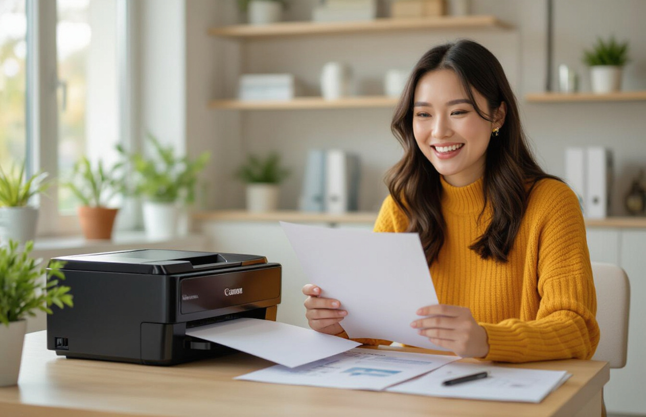 Người Phụ Nữ Việt Nam Đang In Tài Liệu Với Máy In Canon Cho Ra Bản In Rõ Nét