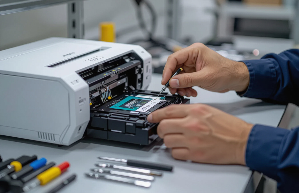 Kỹ Thuật Viên Máy Tính Bến Tre Đang Kiểm Tra Đầu Phun Máy In Epson L380