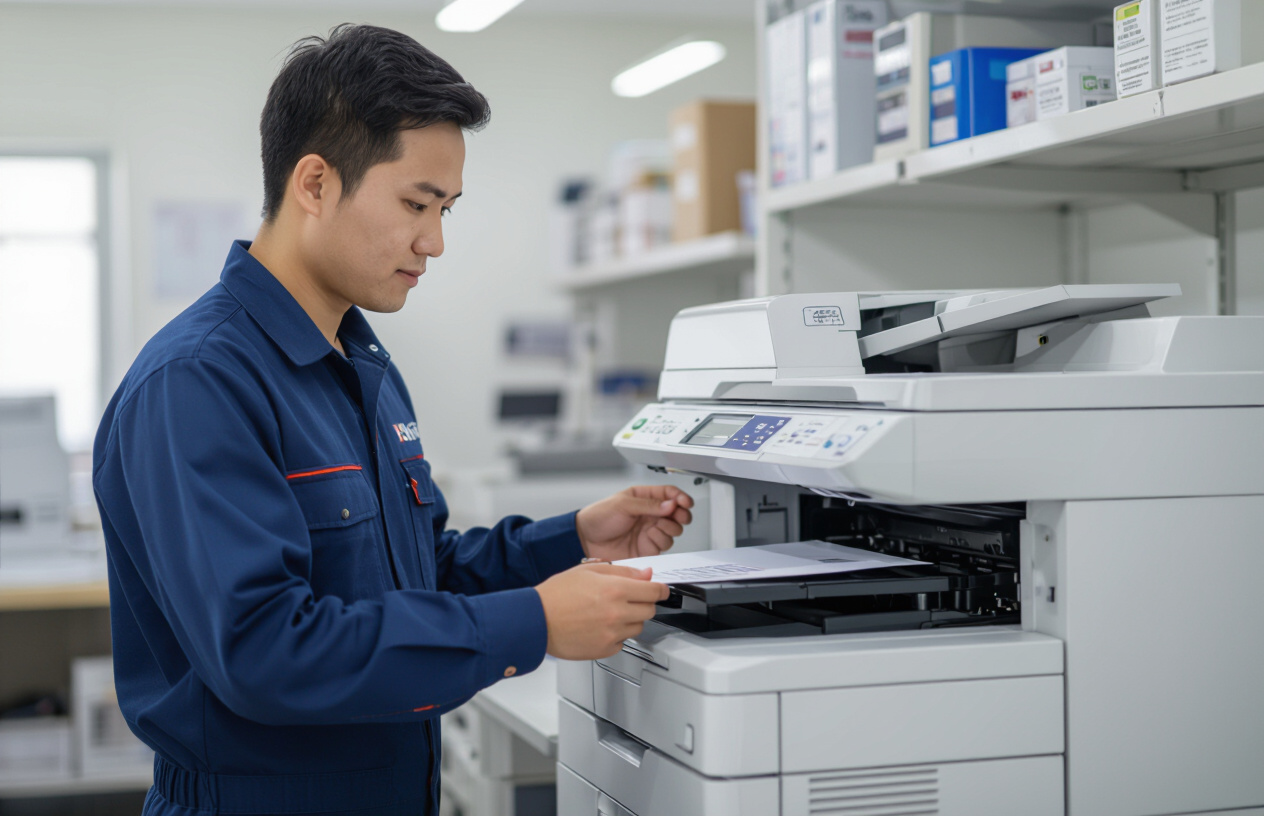 Kỹ Thuật Viên Máy Tính Bến Tre Đang Kiểm Tra Máy Photocopy Toshiba