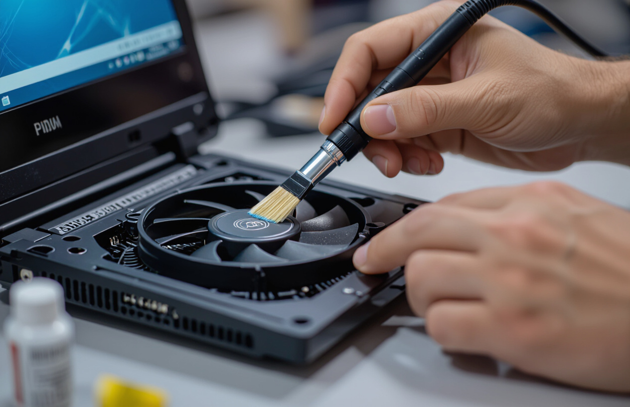 Kỹ Thuật Viên Máy Tính Bến Tre Đang Vệ Sinh Và Tra Dầu Quạt Tản Nhiệt Laptop Chuyên Nghiệp