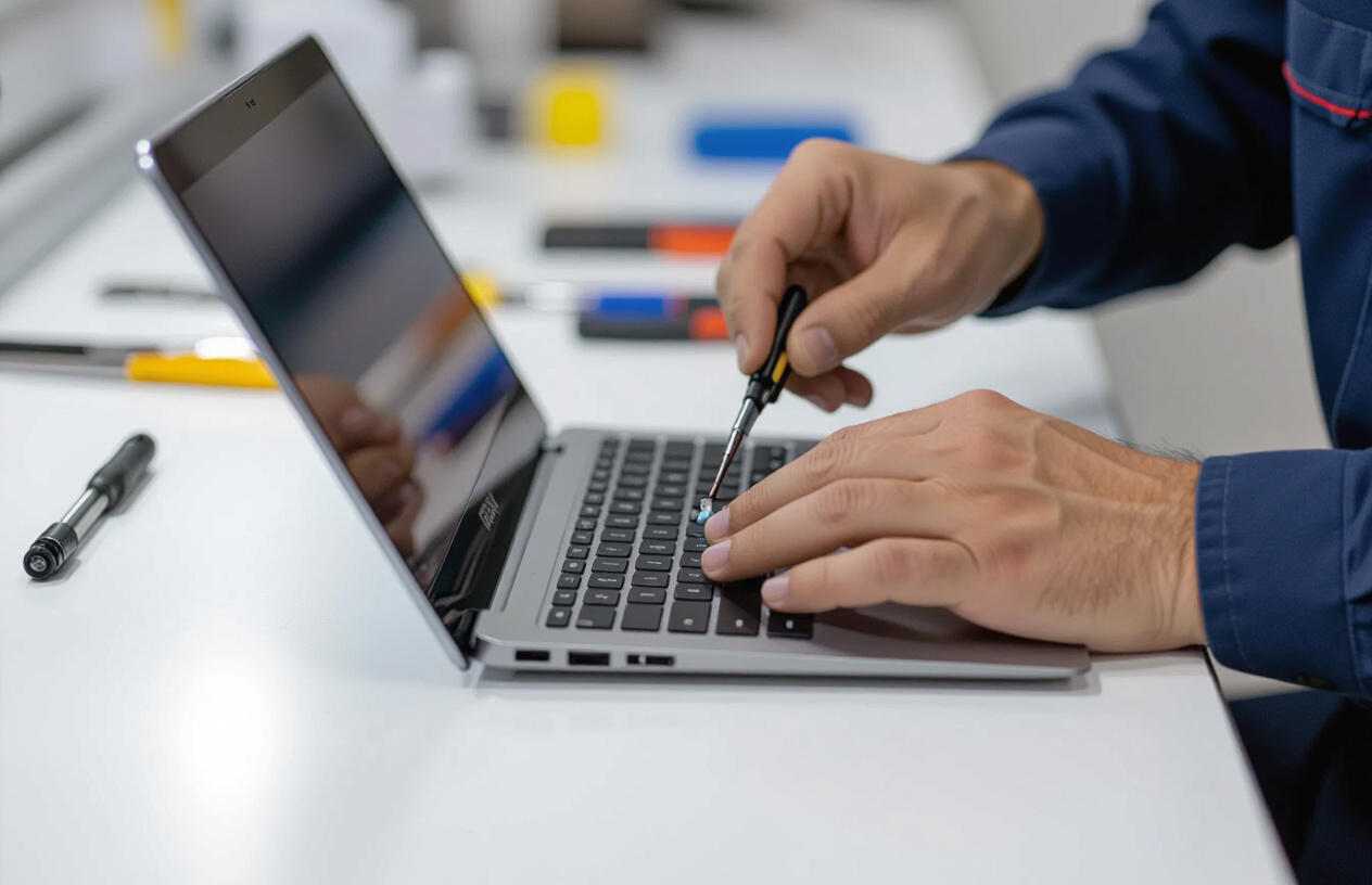 Kỹ Thuật Viên Máy Tính Bến Tre Đang Kiểm Tra Bản Lề Laptop Asus Vivobook Flip 14 Bị Hỏng