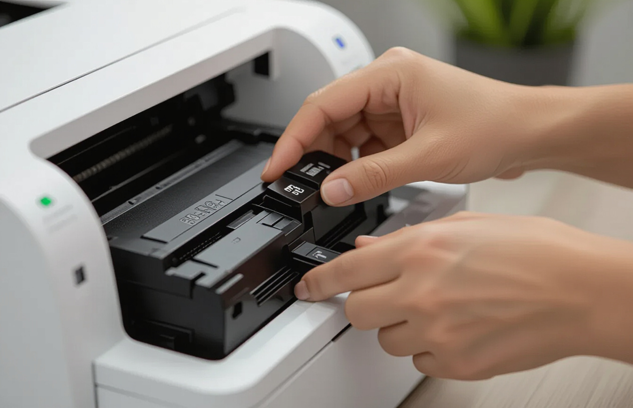 Cận Cảnh Kỹ Thuật Viên Lắp Đặt Hộp Mực 85A Vào Máy In Hp P1102.
