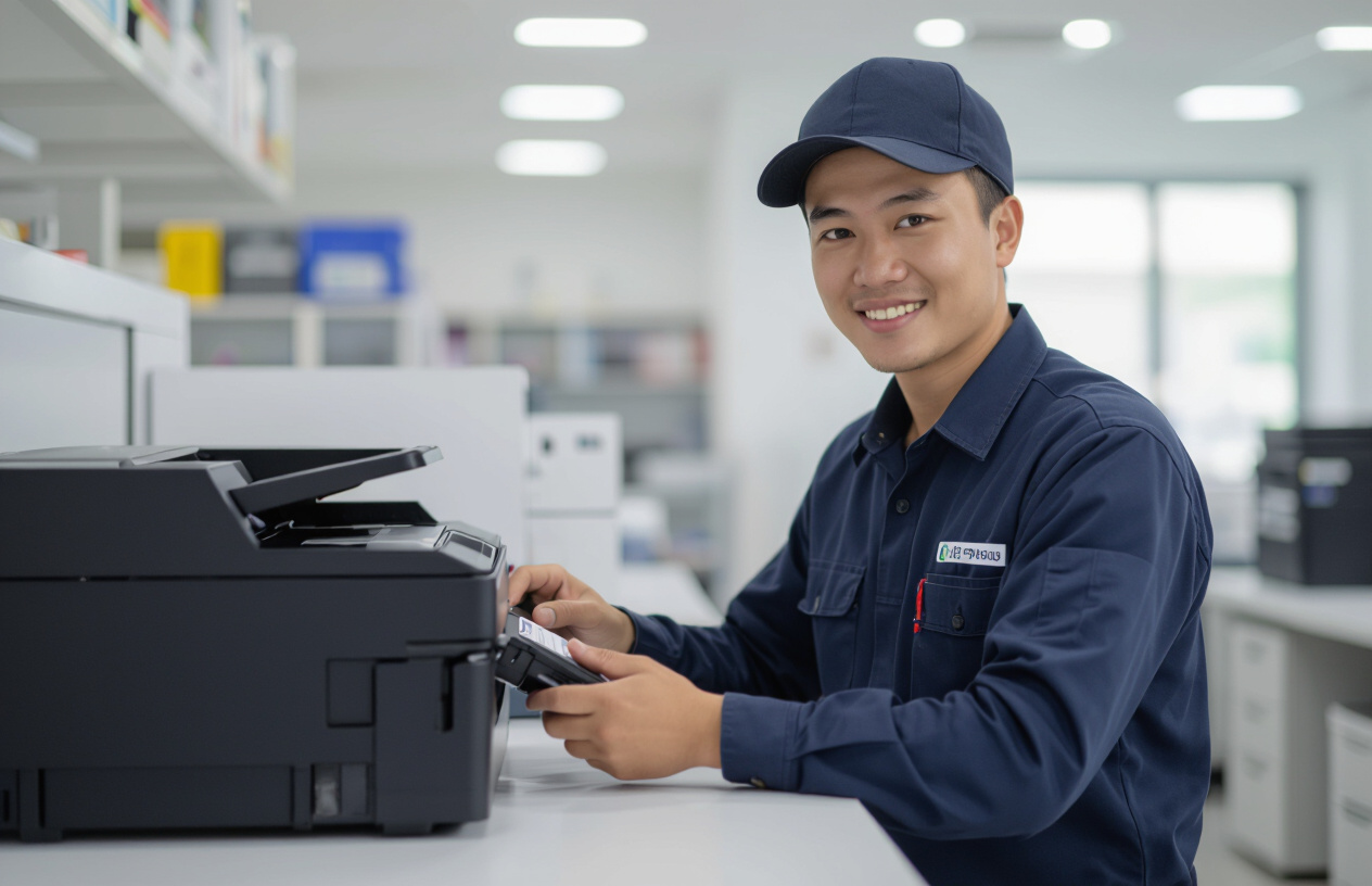 Kỹ Thuật Viên Máy Tính Bến Tre Đang Thay Hộp Mực Hp 79A Cho Máy In M26A Tại Bến Tre.