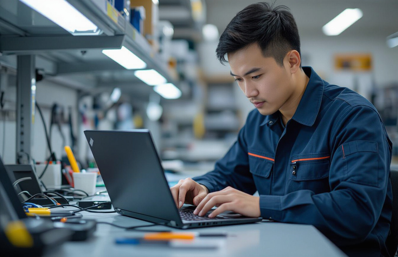 Kỹ Thuật Viên Đang Kiểm Tra Màn Hình Laptop Lenovo Thinkpad X1 Carbon Bị Hỏng