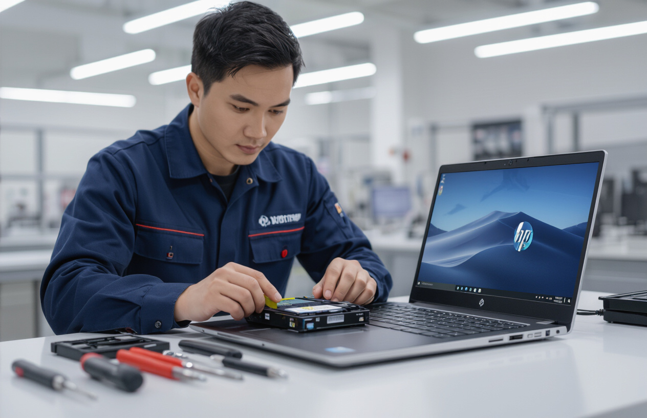 Kỹ Thuật Viên Chuyên Nghiệp Tại Máy Tính Bến Tre Đang Thay Thế Pin Laptop Hp Pavilion 14 Chính Hãng.