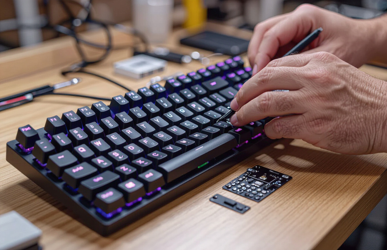 Kỹ Thuật Viên Máy Tính Bến Tre Đang Kiểm Tra Bàn Phím Cơ Corsair K70 Rgb Mk.2 Bị Hỏng.