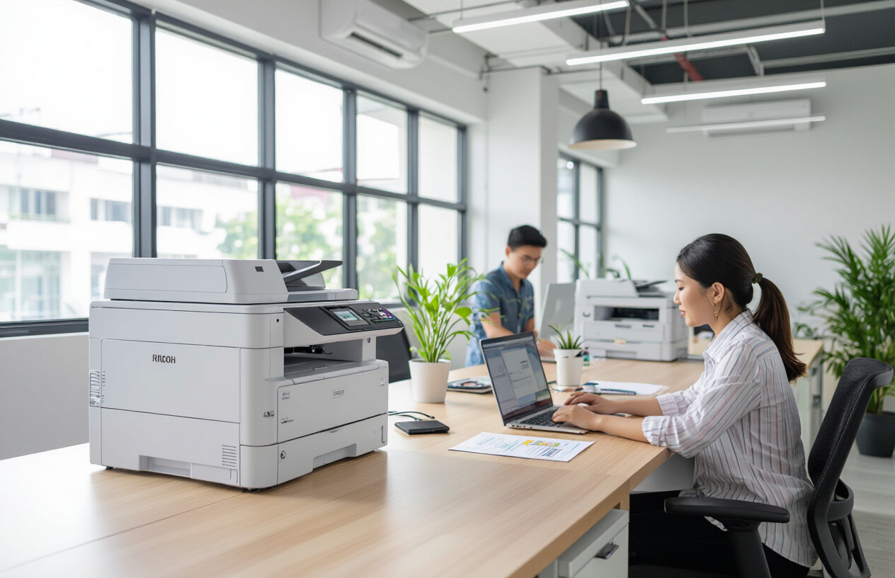 Một Văn Phòng Hiện Đại Tại Bến Tre Với Máy Photocopy Ricoh Hoạt Động Trơn Tru, Đảm Bảo Công Việc Không Bị Gián Đoạn.