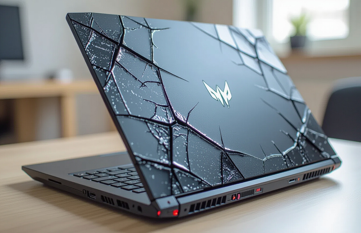 Một Chiếc Laptop Acer Predator Helios 300 Với Vỏ Bị Nứt, Trầy Xước Rõ Rệt